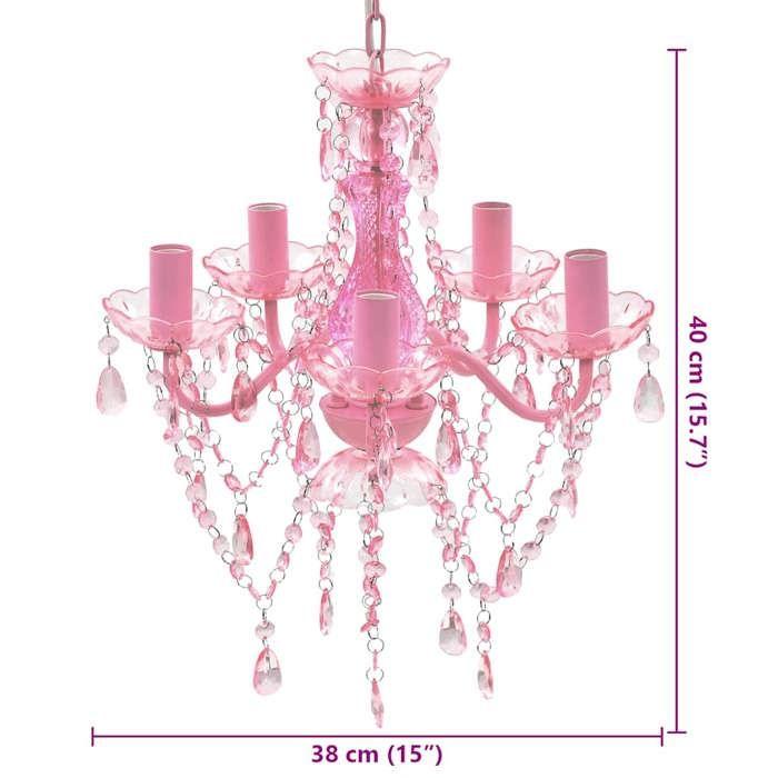 Lustre en cristal rose classique plafonnier 5 feux lampe luminaire 240310