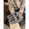 Xiaoxiangfeng bow gray inner heightening fleece Birkenstocks thick-soled Mary Jane light-mouth fluffy shoes