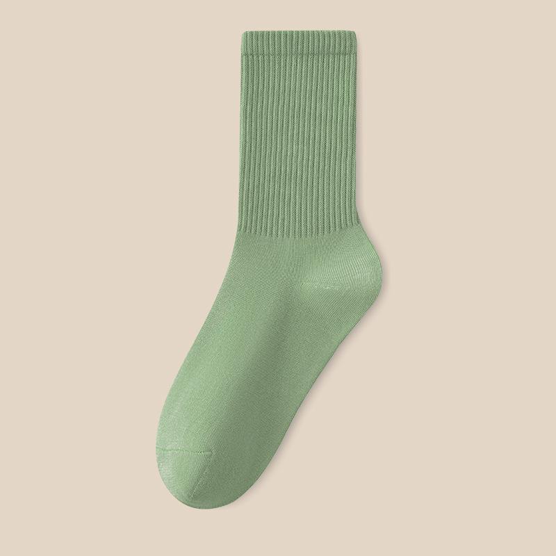 Female Spring and Autumn Leisure Pure Color Cotton Anti Pilling Tube Socks