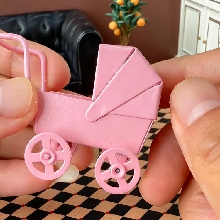Miniature Dollhouses Pram Accessory 1/12 Scale, Realistic Stroller Bassinet Stroller Model Baby Pram