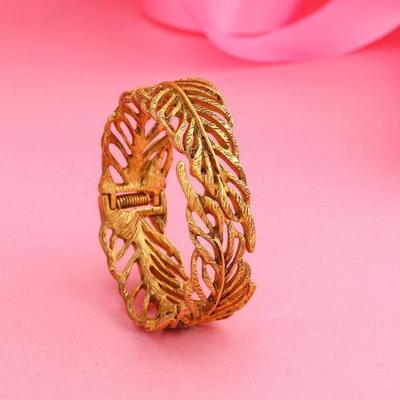 Traditional Antique Gold Plated Cuff Bracelet with Cherry Leaves