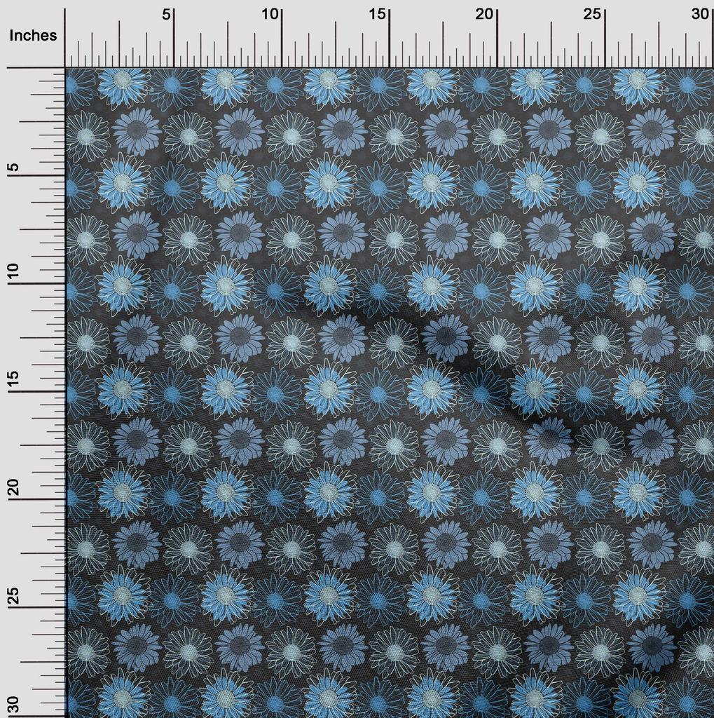 oneOone Cotton Flex Medium Blue Fabric Floral Fabric For Sewing Printed Craft Fabric By The Yard 40 Inch