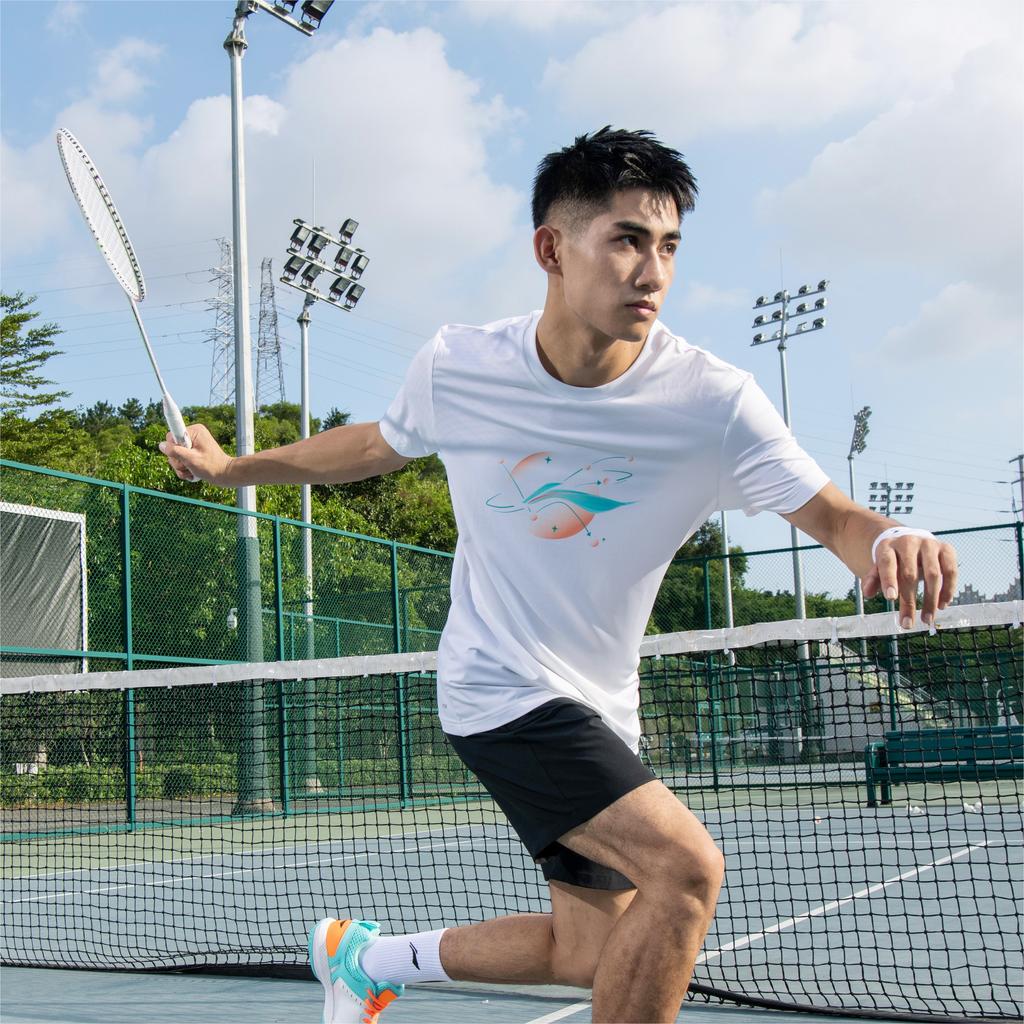 Li Ning Ping Pong Elite Series Logo Print Round Neck Quick-Dry Short Sleeve T-Shirt Unisex T-Shirt Standard-White ATST029-1
