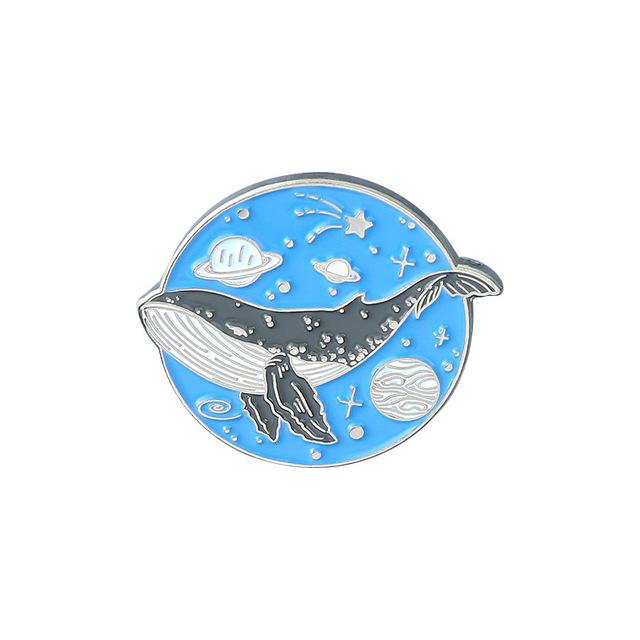 Ocean Sailing Adventure Brooch Cartoon Animal Whale Brooch Whale Space Travel Brooch Creative Backpack Badge Enamel Pins