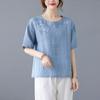 Retro Heavy Industry Embroidered Cotton Linen Short-sleeved Shirt for Women Summer Loose Slim Casual Versatile Linen T-shirt