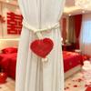 2PCS Drapery Cords Heart-shaped Curtain Tiebacks Romantic with Beads Window Curtain Holders Plush Curtain Strap Valentine's Day