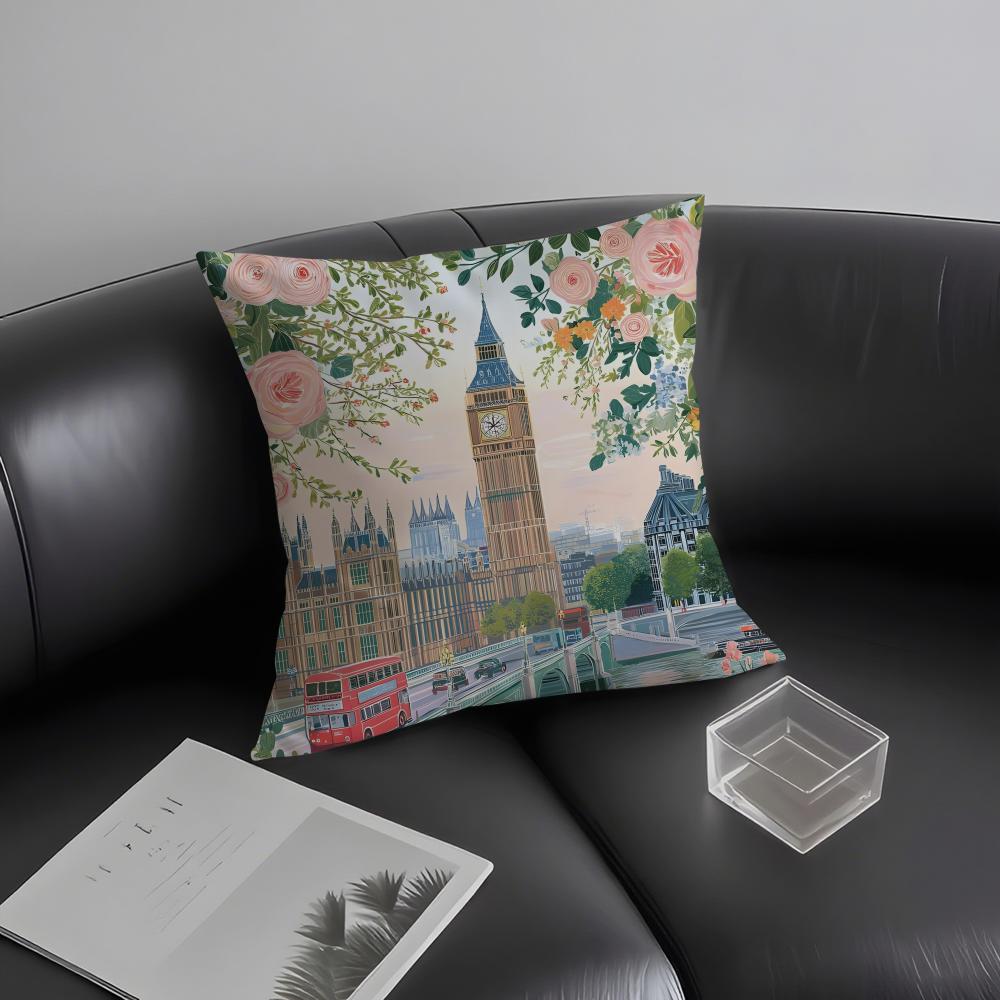 London Fashion Cushion Cover Pillowcase Ultra Soft Skin Friendly Fabric Cloud Like Comfort & Concealed Zipper