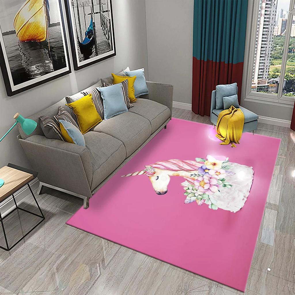 Cartoon Rainbow Cute Unicorn Area Rug Carpet Rug Living Room Children's Room Decor Kids Play Crawl Soft Non-slip Floor Mat Gift