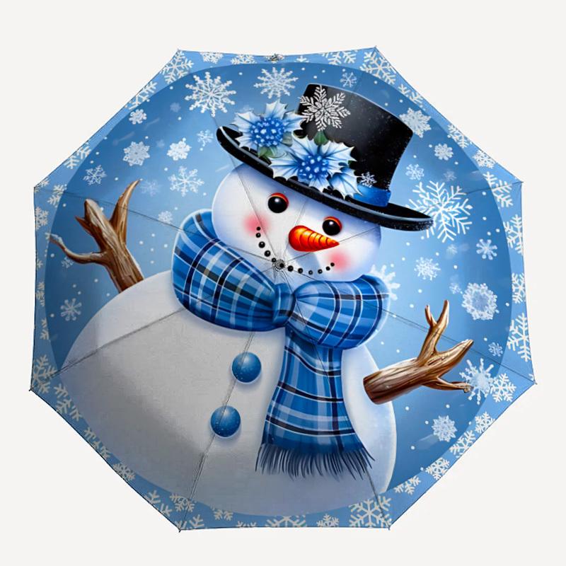1PC Snowman Decorative Automatic Open/close Umbrella with 8-Rib Structure for Women/Men, All-Season Use - Travel Essential, Stylish Accessory, Highqua