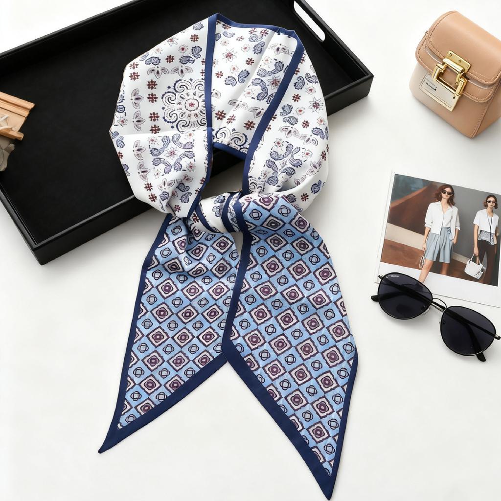 Temperament Long wide hair band, tied bag belt, double-sided silk scarf, retro literary satin streamer ins multi-functional scarf