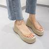Fashion Slippers for women to wear outside, transparent glass glue, fashionable wedge heels, woven thick-soled sandals