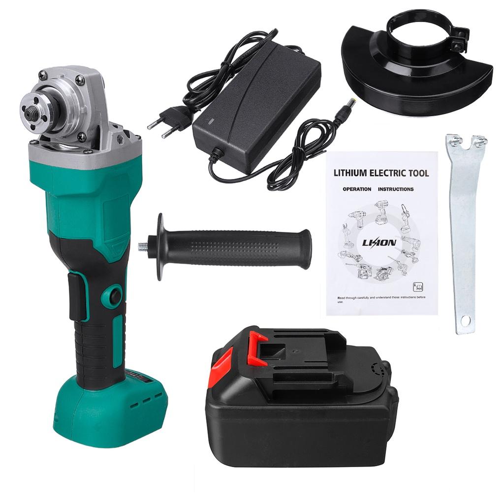 High Power Brushless Cordless Angle Grinder Polisher Machine Electric Angle Grinder Polishing DIY Cutting Tool Green+Black 100M/125MM