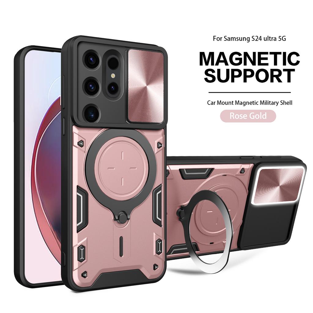 Pouzdro s magnetickým pancířem a hybridním kovovým kroužkem pro Samsung S24 S23 S22 FE Ultra Plus, vysouvací, s objektivem fotoaparátu, pro S21 S20 2020 4G 5G