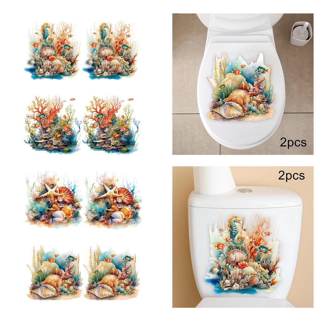 2x Ocean Toilet Stickers Under The Sea Toilet Seat Lid Cover Stickers Wall