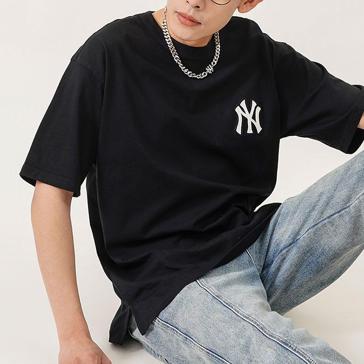 MLB Old Flower T Shirts Unisex Black Crew Neck Moderate Straight Fit 3ATSM2023-50BKS