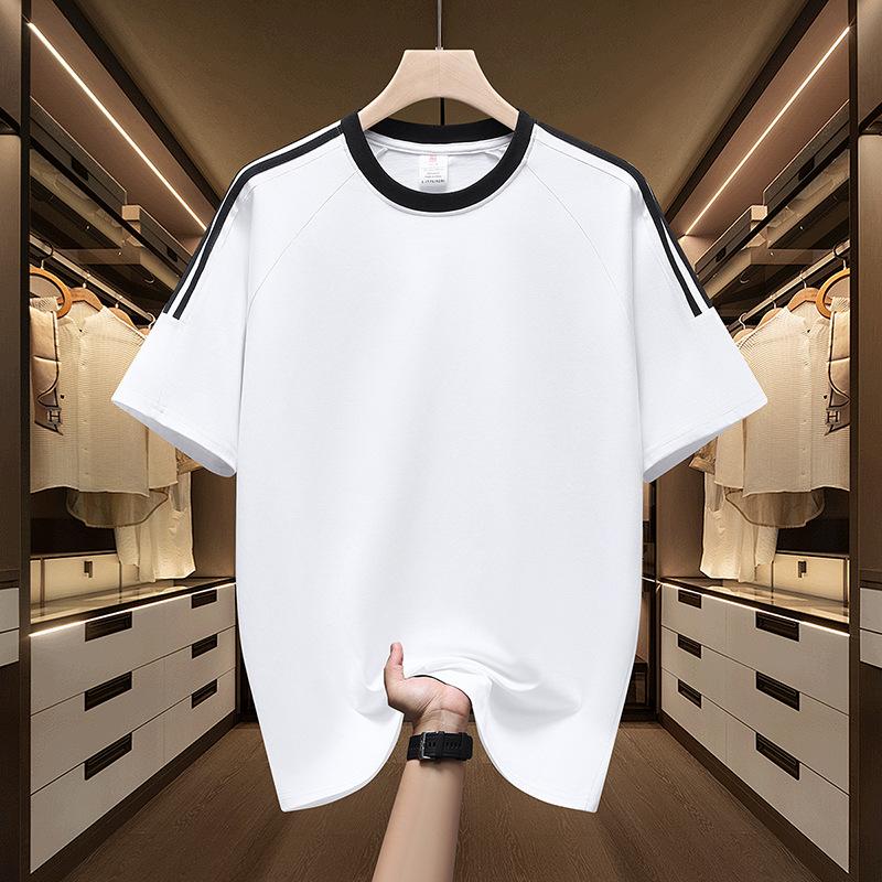 

Мужская летняя футболка с коротким рукавом, однотонная, в полоску, свободного кроя, с круглым вырезом, простой унисекс топ, базовая футболка M белый