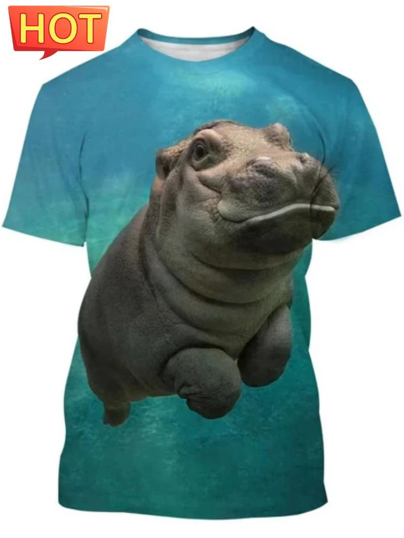 

3D Printed Funny Hippo Graphic Men s T-Shirt Fashion Street Men Short Sleeved Tee Trend Breathable Men s Clothing New Y2k Tops 6XL