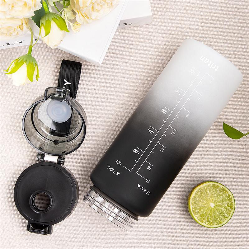 25.4oz Gradient Color Water Bottle Portable Sports Plastic Drinking Bottles With Tick Marks Strap Perfect For Outdoor Travel Gym