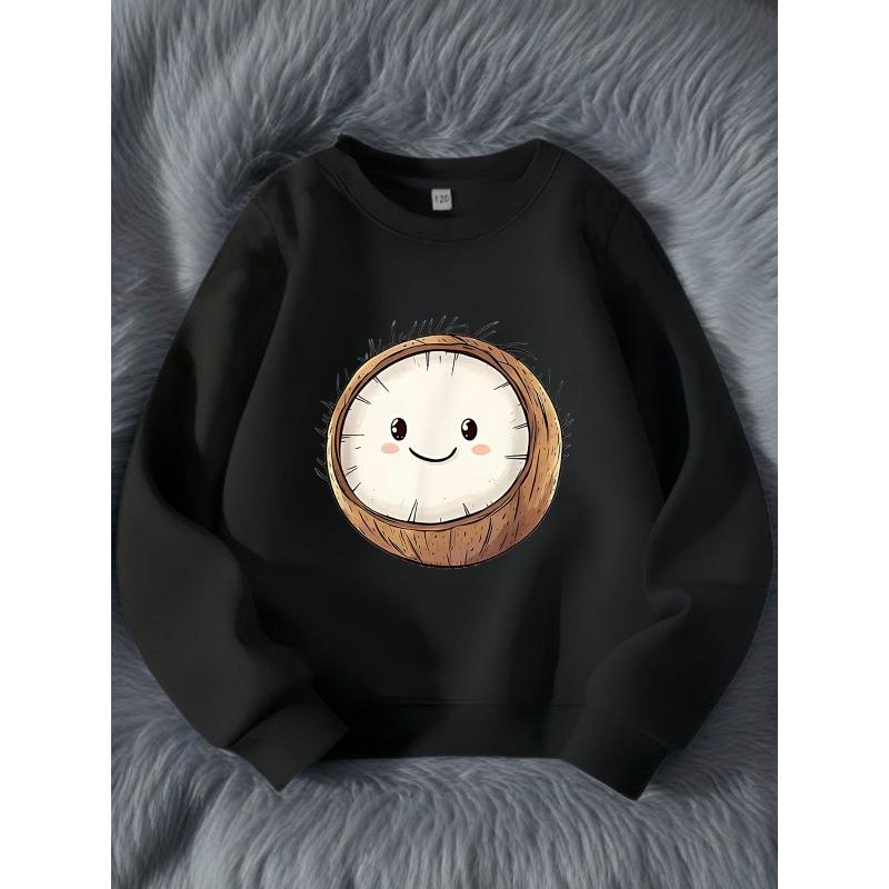 Cartoon Coconut Print Crewneck Long Sleeve Sweatshirt, Soft Comfortable Daily Casual Top 110