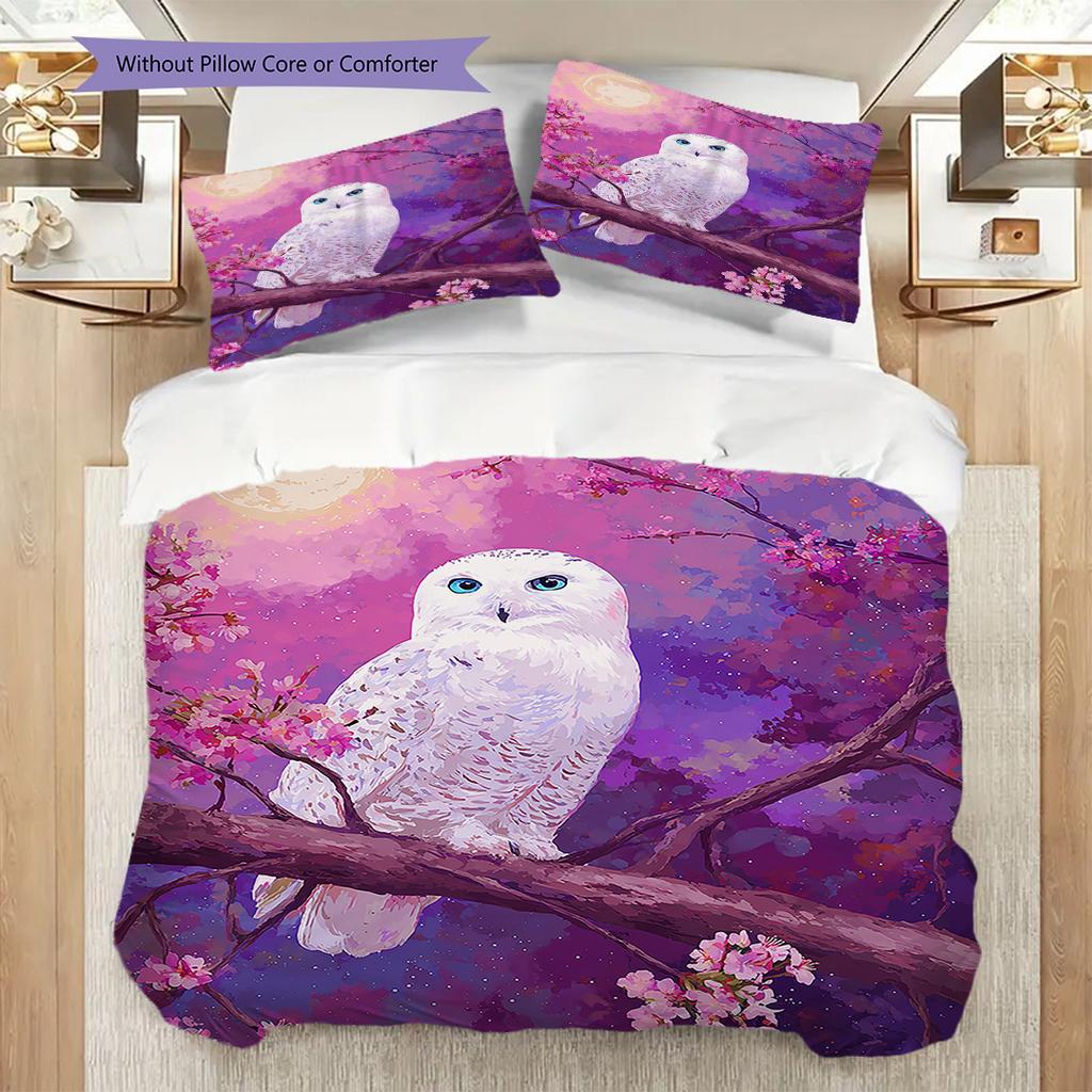 Owl Pattern Bedding Quilt Set Quilt Cover Pillowcase Home Decoration Birthday Gift (1 * duvet cover + 2 * pillowcase, without core)