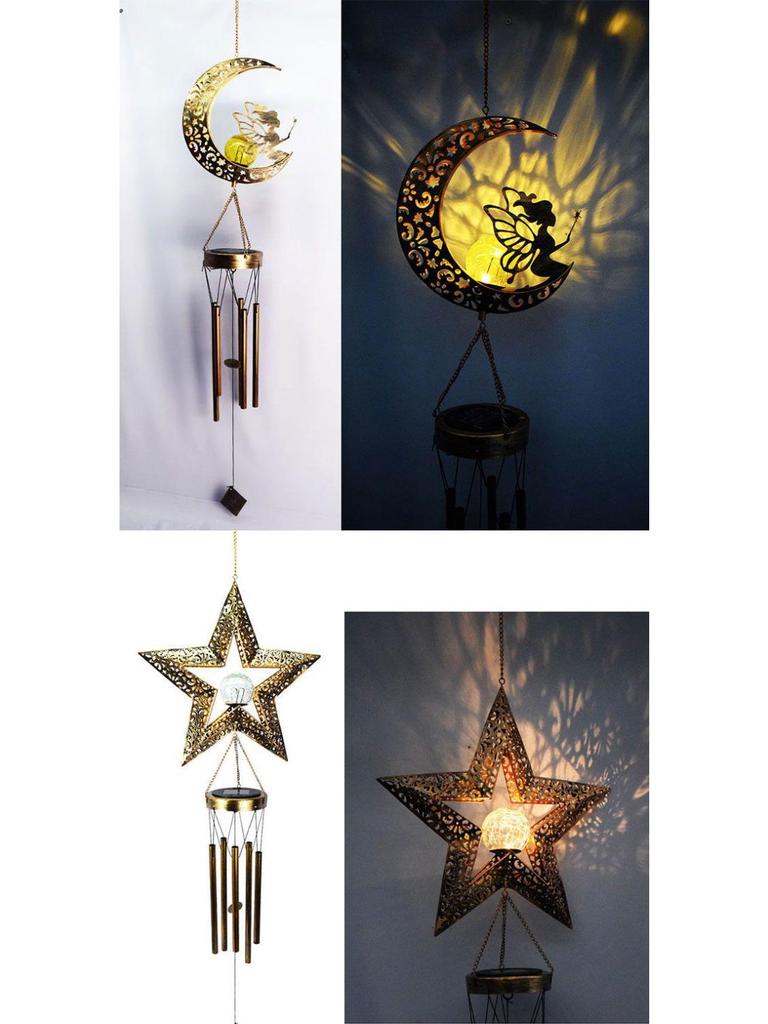 **Kuty Żelazny Solarny Dzwonek Wietrzny - Zewnętrzna Wodoodporna Dekoracja Ogrodu i Balkonu**