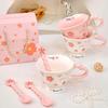 Sakura Mug with Spoon for Women's Office Coffee Cup Simple Ceramic Breakfast Cup Household Milk Cup Portable Box