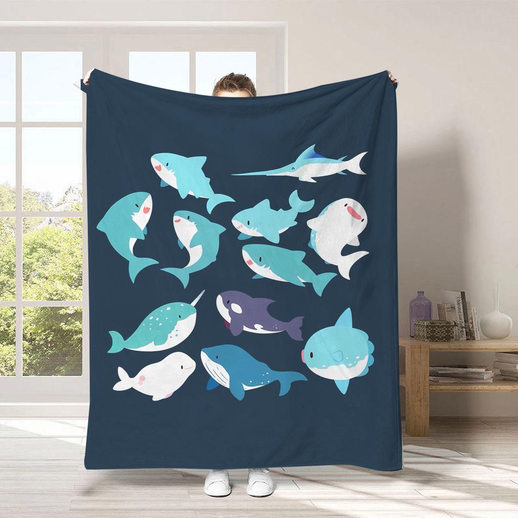 Cute Chibi Shark Beach Towel Coral Print Quick Dry Absorbent Towel For Kids Girls