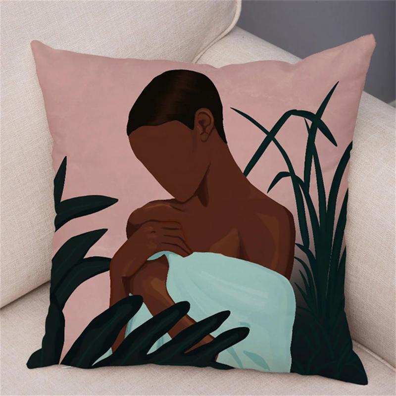 Geometric Pattern Fashion Women Sofa Car Home Decor Cushion Cover Black African Girl Pillowcase