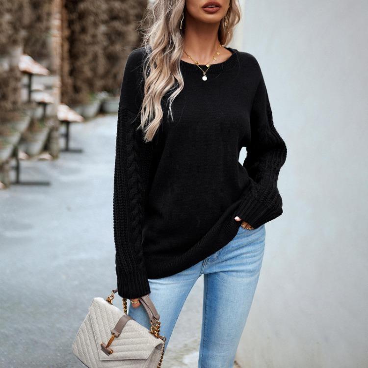 Women Loose Knitted Sweater Long Sleeve Solid Color O Neck Tops Autumn Winter Fashion