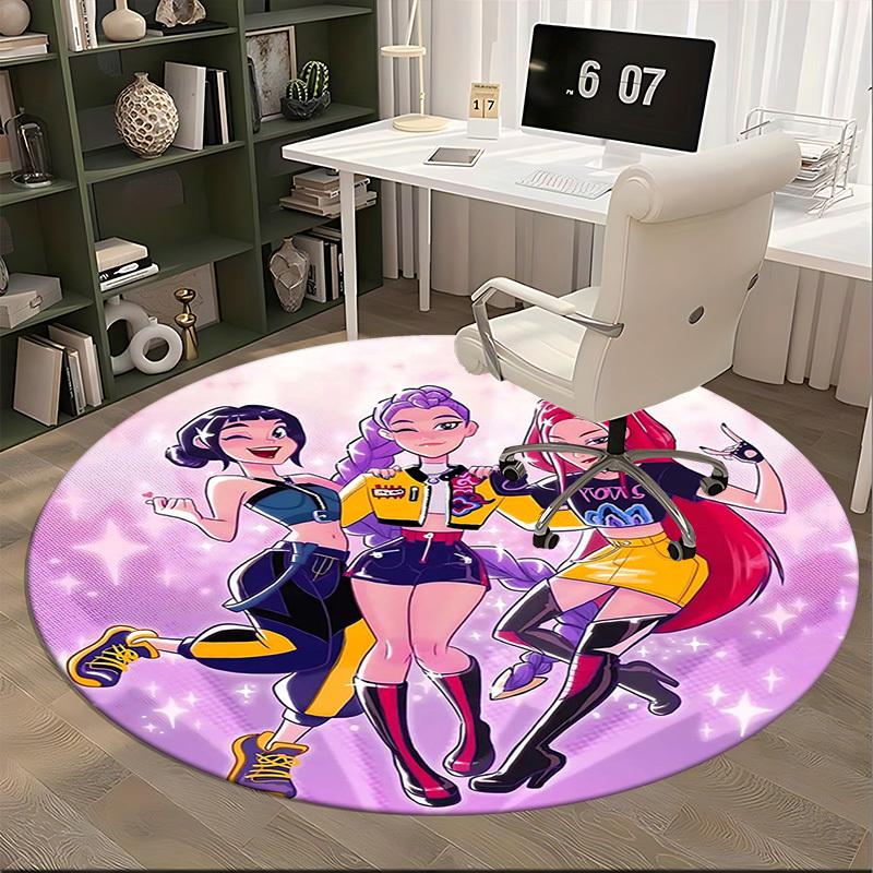 1pc Anime Design Round Carpet for Office Chair Mat, Non-Slip Rug Suitable for Home Decor, Living Room, Bedroom