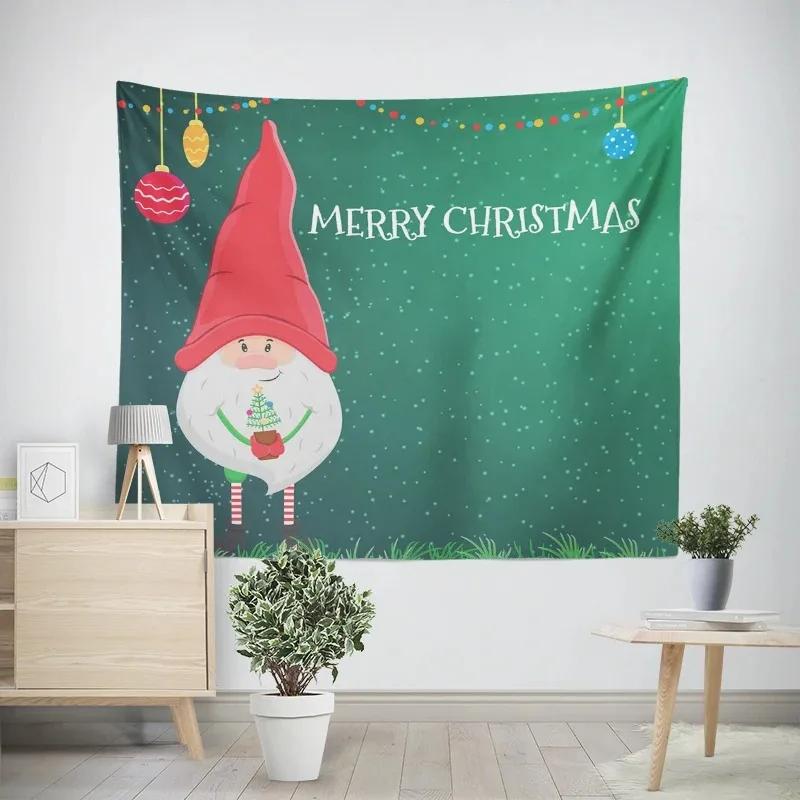 New Year Christmas Cartoon Santa Claus Pattern Tapestry Living Room Sofa Home Decoration Christmas Gift