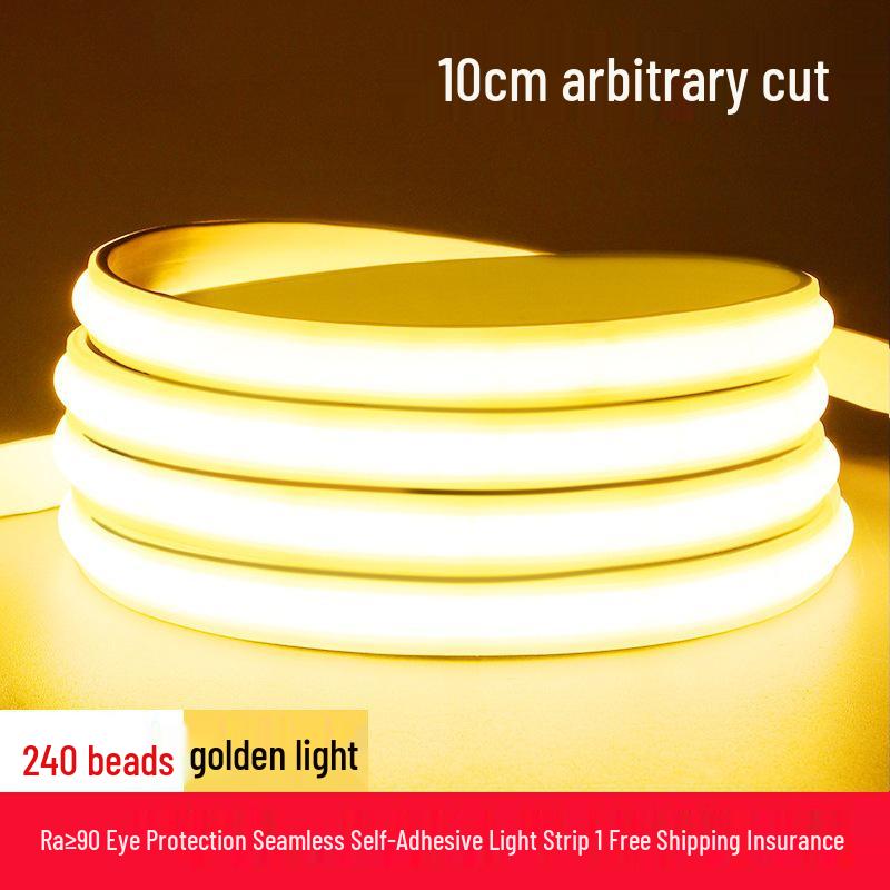High Voltage 220V COB LED Strip Light: Super Bright, Waterproof, Self-Adhesive, Silicone-Coated for Home & Outdoor Use