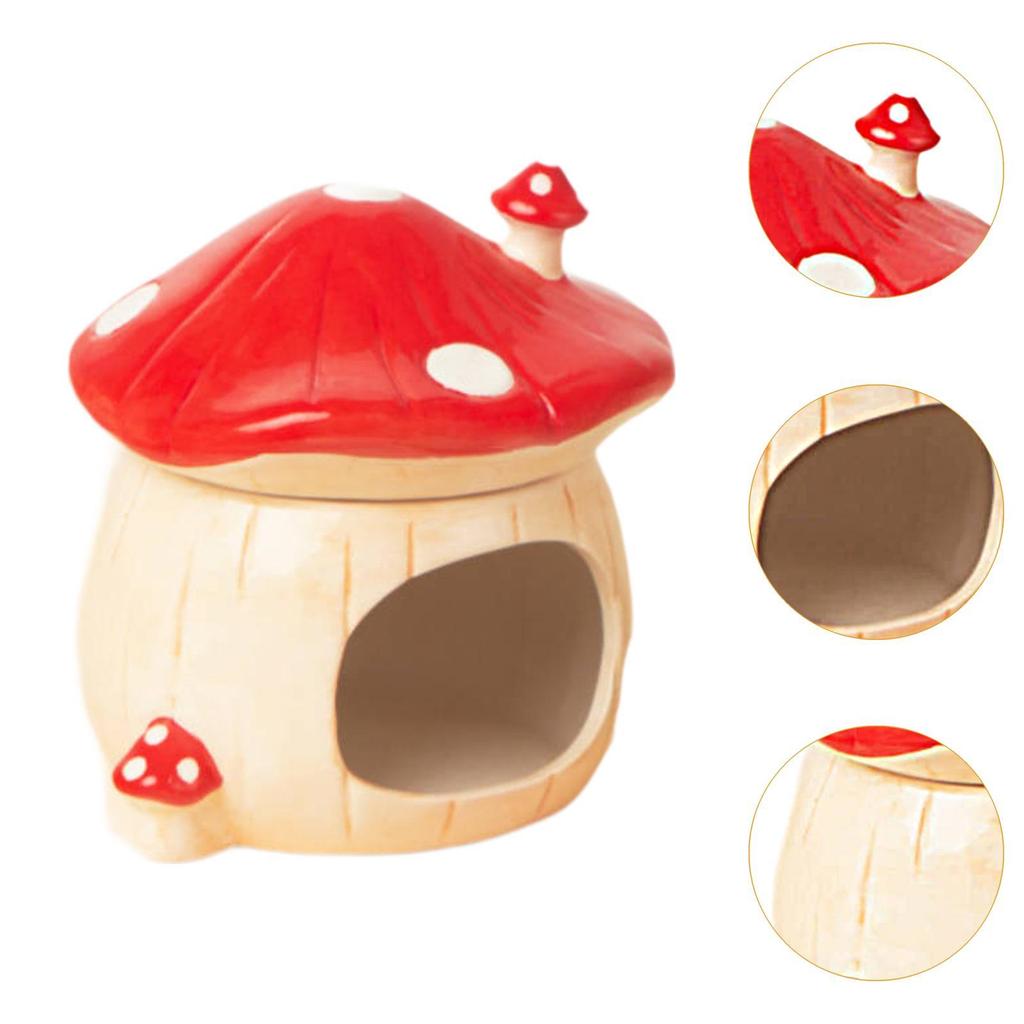 Ceramic Hamster House Guinea Pig Hideout Hamster Nest Mushroom Shaped Cave for Rats Dwarf Hamster Hedgehog Chipmunk Gerbils