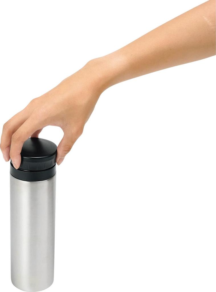 Kakusei UC-03 Silver Mug Water Bottle, 300ml, Double-Layer Vacuum Wall, Insulates Hot & Cold Water, Easy-Open Ribbed Cap, Includes Ice Stopper,