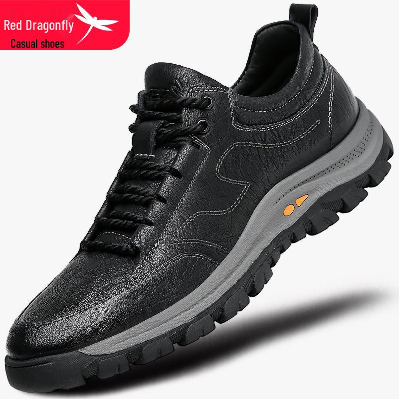 Men s Genuine Leather Non-Slip Waterproof Hiking Shoes - Red Dragonfly Plush Autumn/Winter Edition Size 42