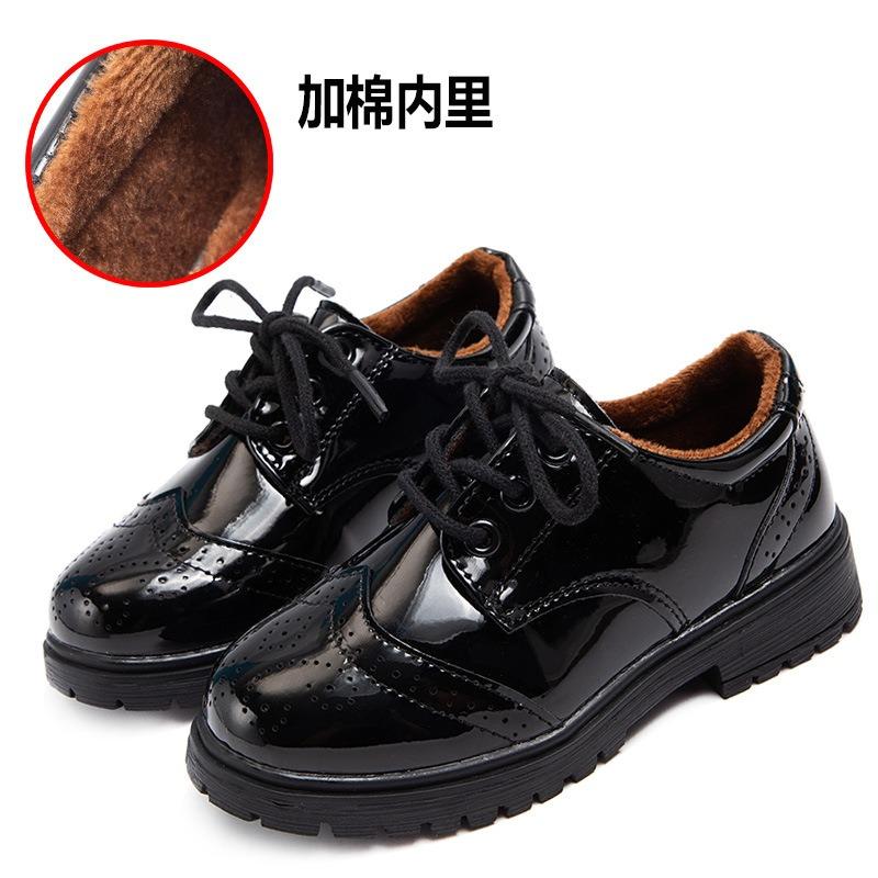 Spring and Autumn New Casual Lace-up Black Boy Leather Shoes Hollowed Out Feet Breathable British Korean Version of Small Children's Shoes