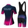 2026 Summer Breathable Cycling Suit Set Women MTB Bike Jersey Bib Shorts Suits Anti-UV Bicycle Shirts Mountain Road Top Bottom Girl Female Pink