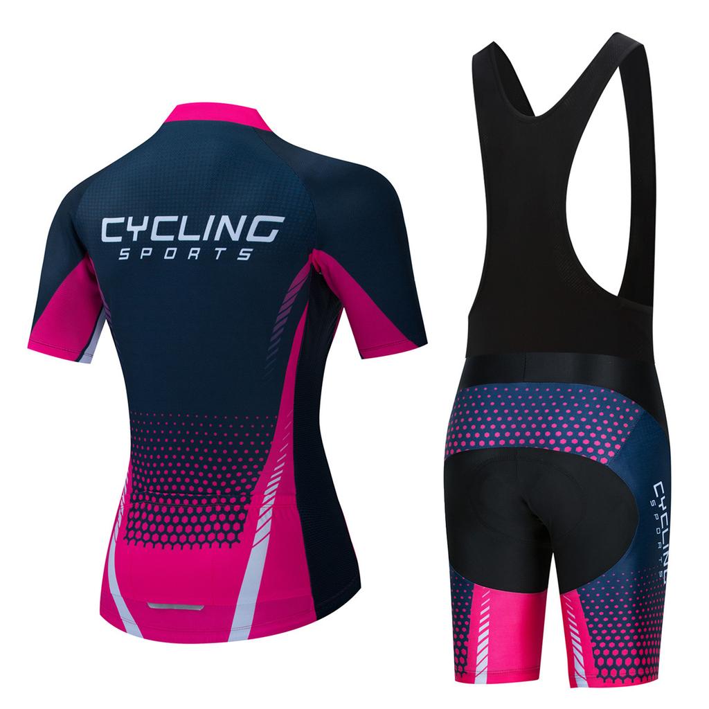 2026 Summer Breathable Cycling Suit Set Women MTB Bike Jersey Bib Shorts Suits Anti-UV Bicycle Shirts Mountain Road Top Bottom Girl Female Pink