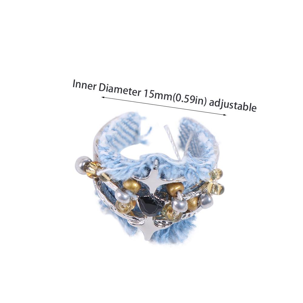 Heart Denim Rings Three Layer Metal Beaded Rings Cool Y2K Opening Rings  Music Festival