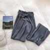 Women Autumn Pants Leg Wide Casual High Waist Pants With Bow Belt New Pleated Pant Trousers Femme