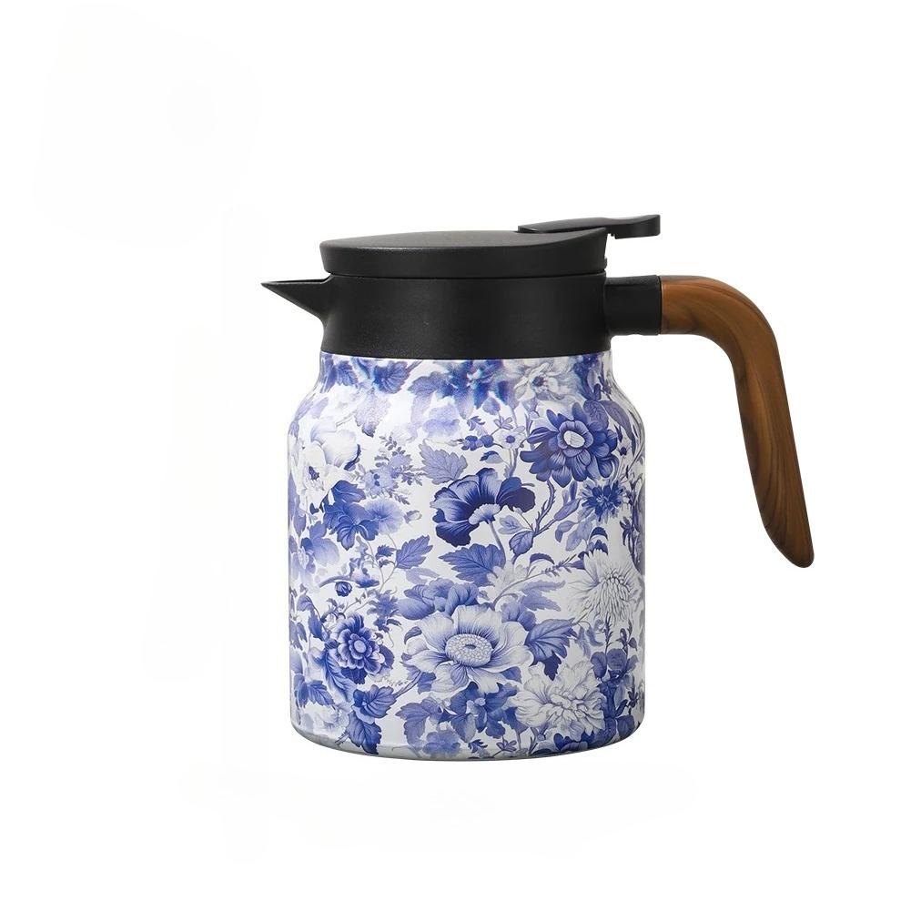 

Vintage 1000ml Floral Tea ThermosStainlessSteelTeaKettleDrip-ProofTeaPotWithTeaInfuserMini ThermoCoffee Pot синий