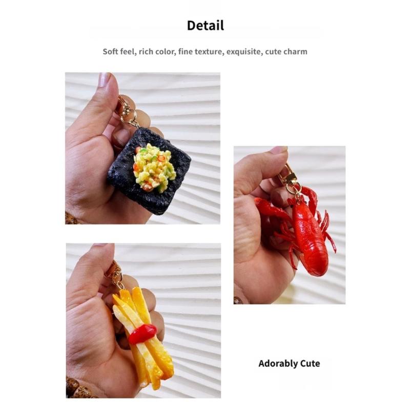 Realistic Food Keychain Set PVC Mini Crab Lobster Keyring Creative Novelty Fun Gift for Car Key Backpack Lovers Friend Party Decoration