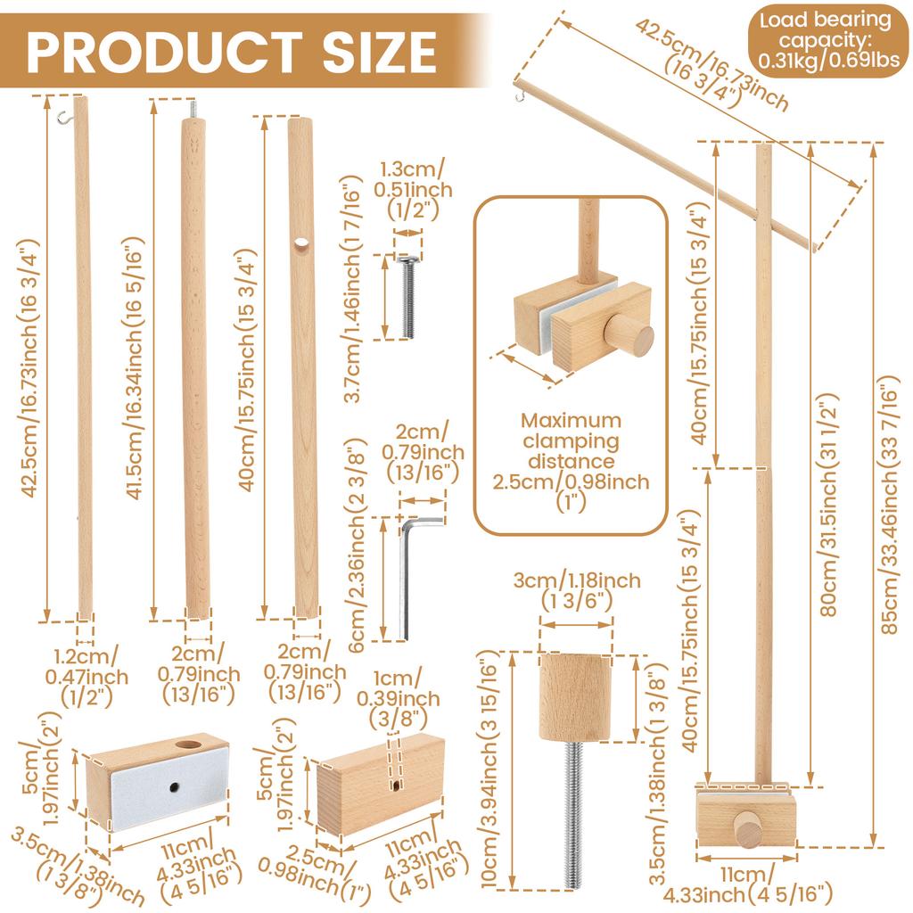 Baby Wooden Bedbell Bracket Wooden Cot Mobile Arm Unisex Crib Mobile Holder Easy Assembly Crib Mobile Arm for Cradle Stroller