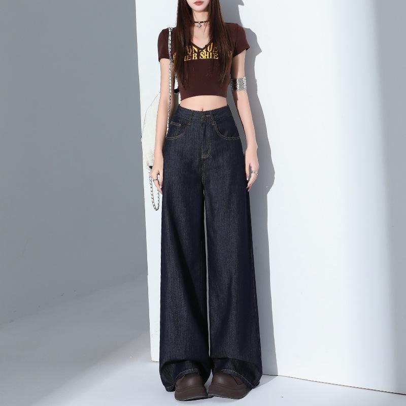 White three-proof Tencel wide-leg jeans women's summer new straight loose high-waisted thin floor pants
