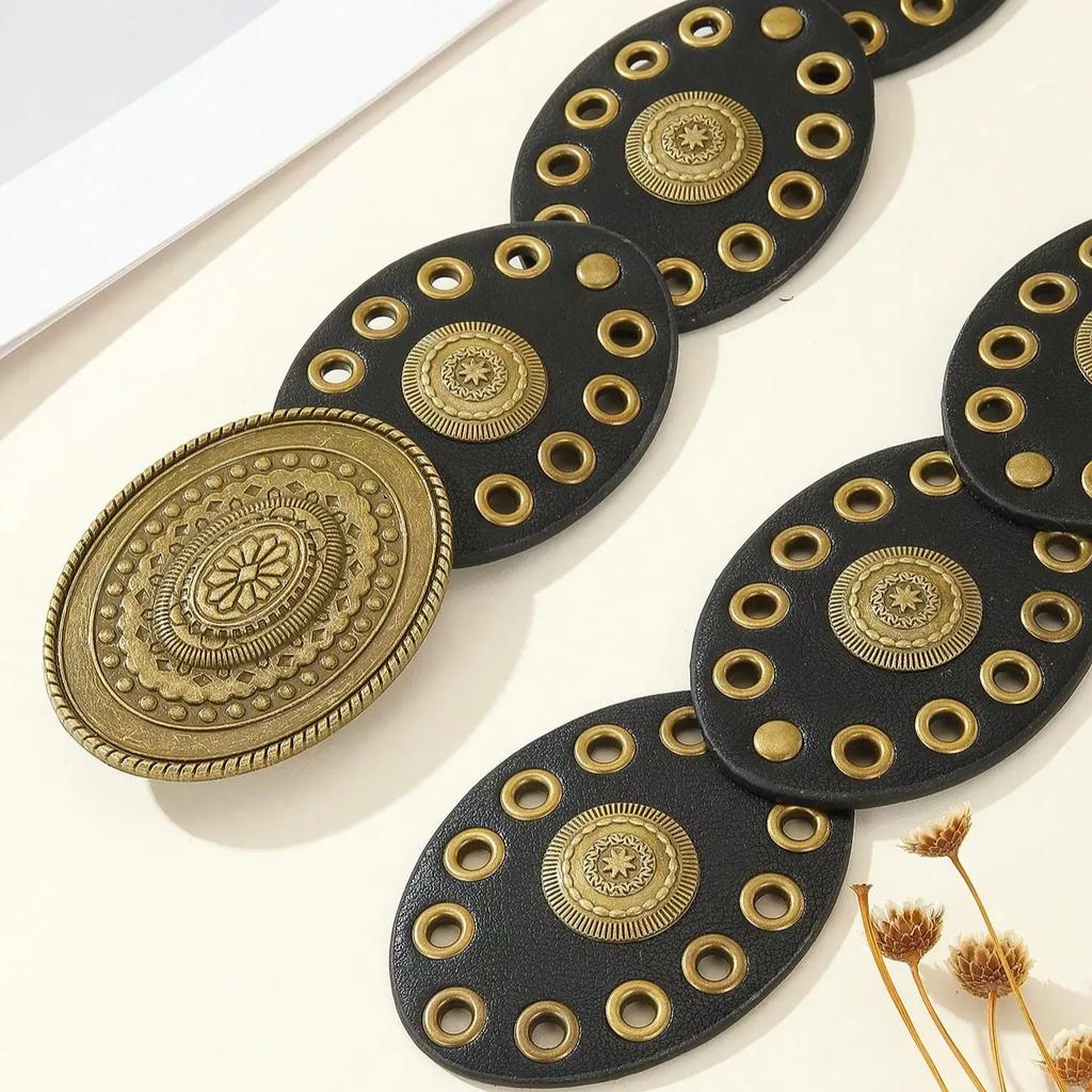 Women's Retro Oval Patchwork Belt Bohemian Western Cowboy Style Accessory