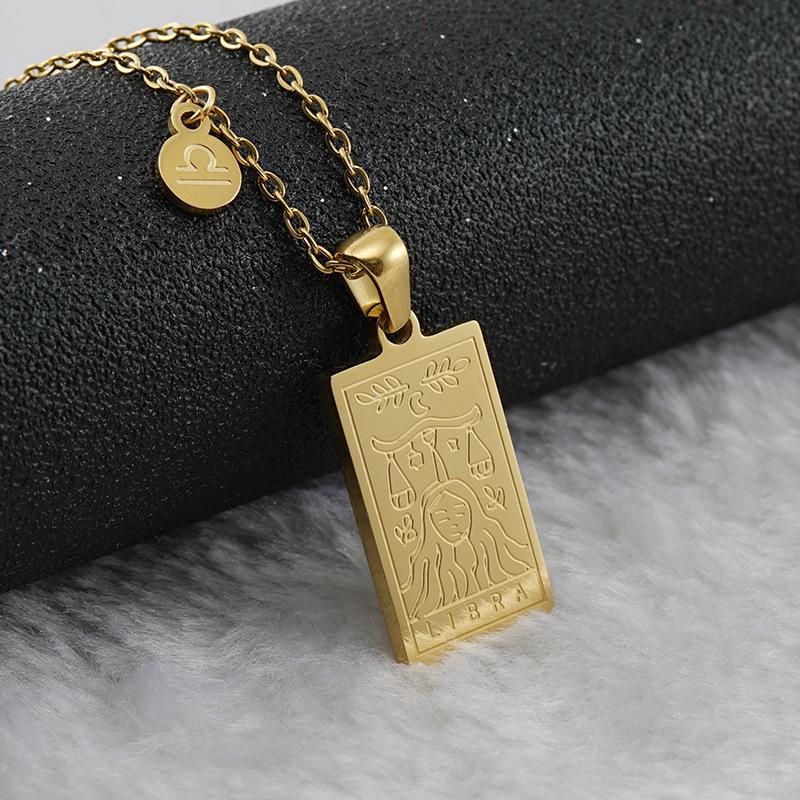 18K Gold Stainless Steel Zodiac Pendant Necklace - Square Constellation Design for Women
