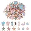 78Pcs 13 Styles Alloy Enamel Pendants, Marine Organism Theme Charms, Golden, Mixed Shapes, 11~22x10~20x1~3mm, Hole: 1.2~2.5mm, 6pcs/style