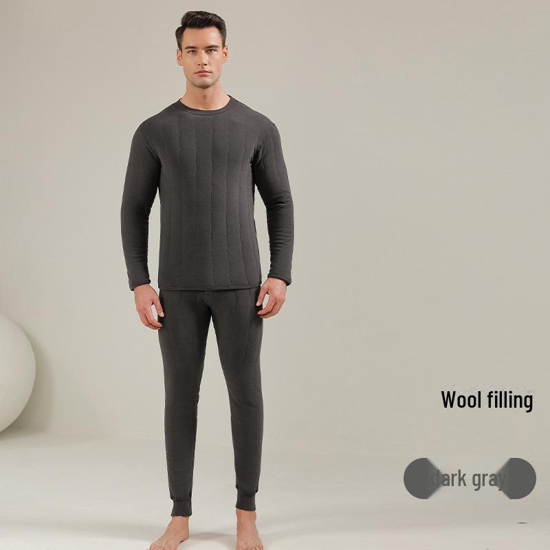 

1.1 кг мужское зимнее шерстяное термобелье: Плюс бархатный, утолщенный стеганый костюм со средним воротником для пожилых людей 4XL