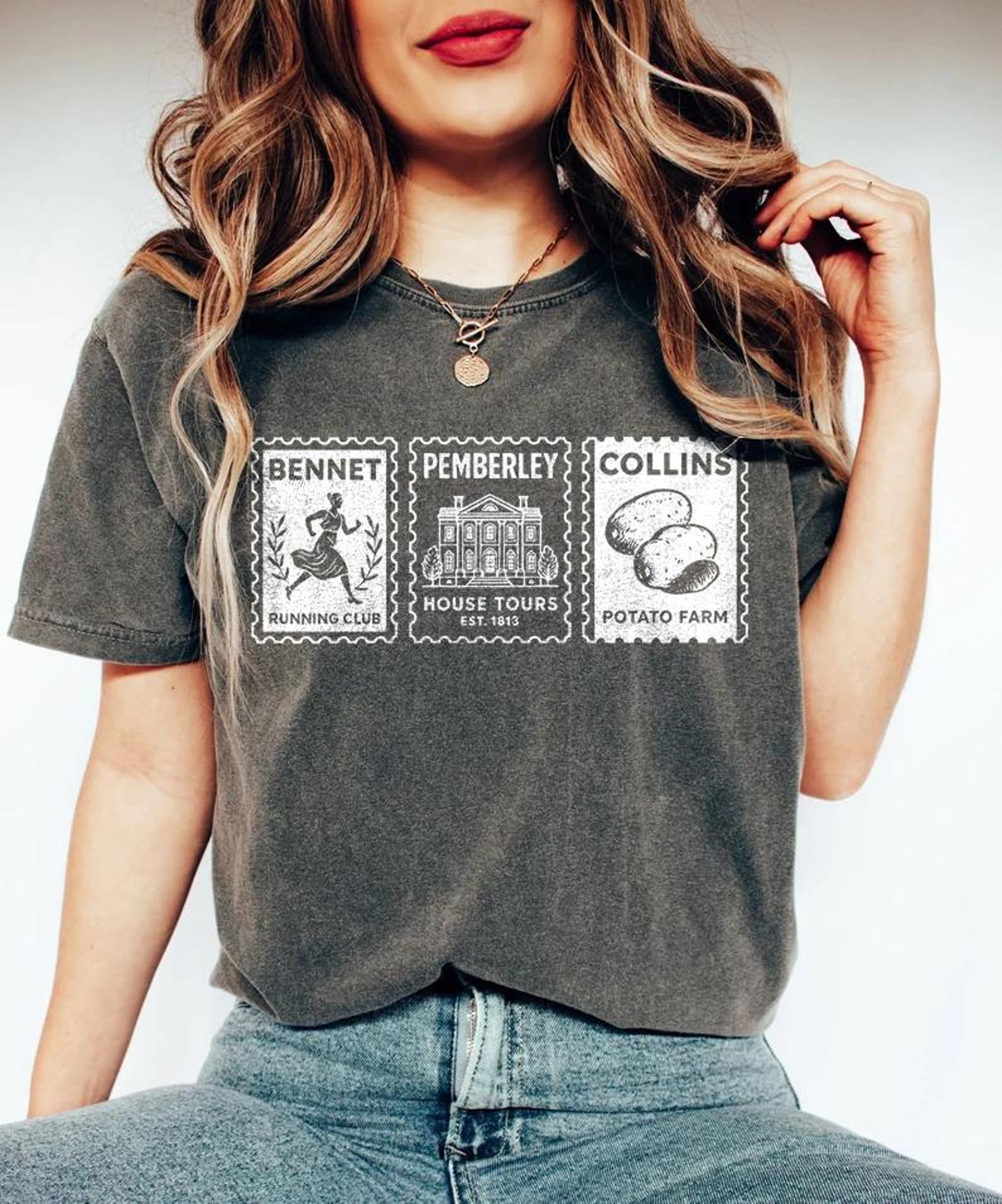 Jane Austen Shirt Pride and Prejudice Postage Stamp Shirt, Book Club Tee, Booktok classic literature Shirt Vintage Bookish Booklover T-Shirt 4XL