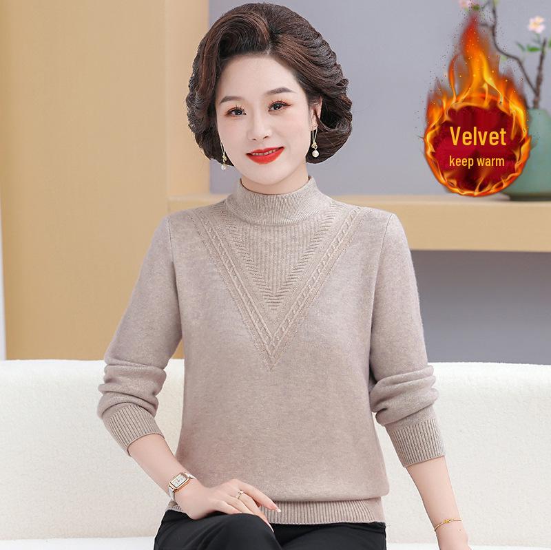 Women's Winter Half-High Collar Thick Knit Sweater for Mid-Aged and Elderly 5 New Styles